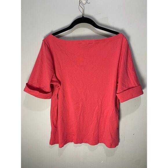 Lauren Ralph Lauren Womens Coral T-Shirt With Rolled Sleeves Boat Neckline SZ-XL - Picture 2 of 3